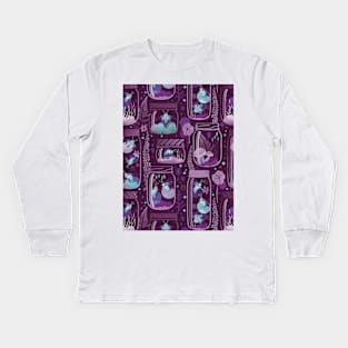 Glowing in the moss // pattern // purple background jars with lightning fireflies bugs quirky whimsical and bioluminescence lampyridae beetles Kids Long Sleeve T-Shirt